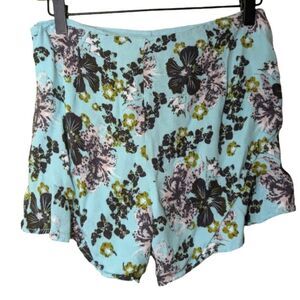 Free People Shorts Floral Print Flutter high rise teal black green sz 4